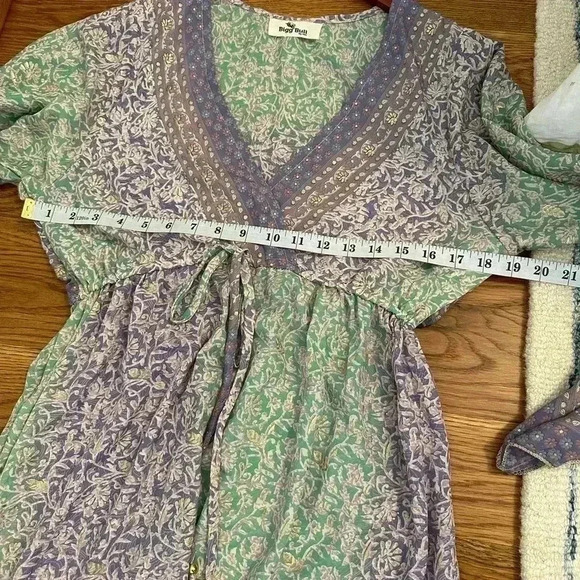 Bigg Bull by Cam Kimono Maxi Dess Green and Purple Metallic one size Silk blend - Picture 11 of 13